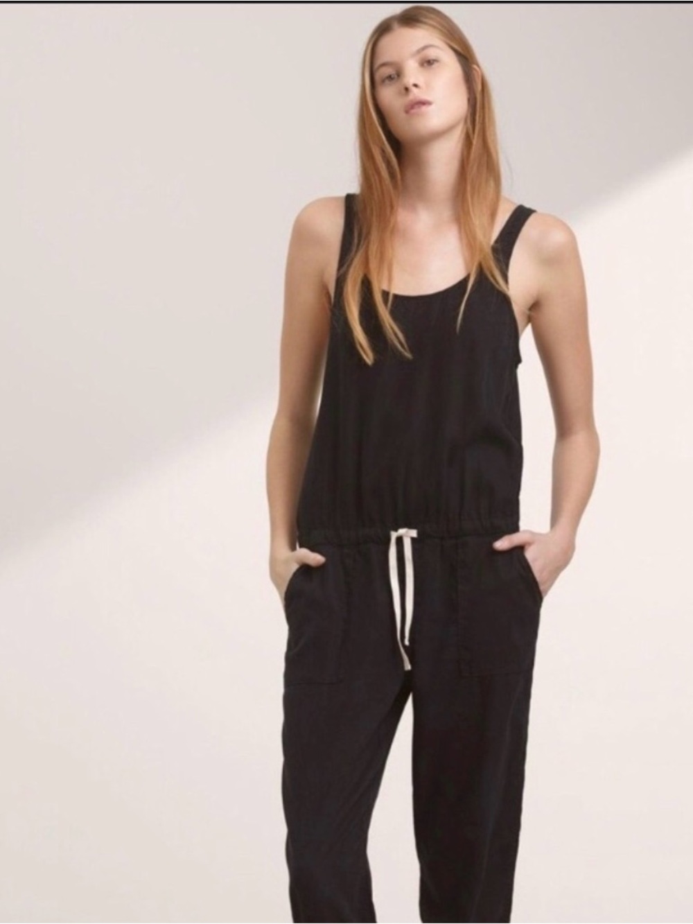 TNA Women's Black Sleeveless Drawstring Jumpsuit